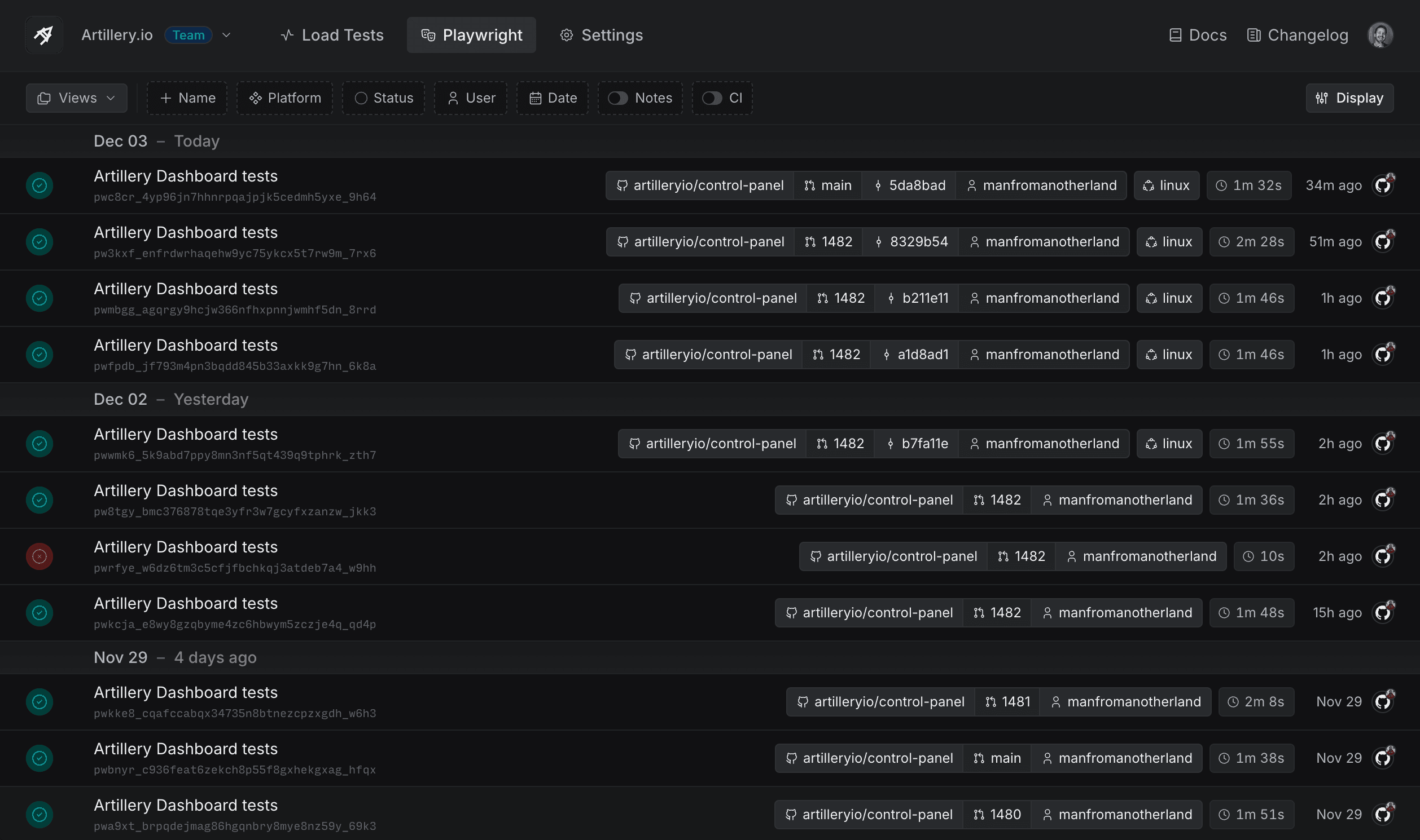 Artillery Cloud Playwright