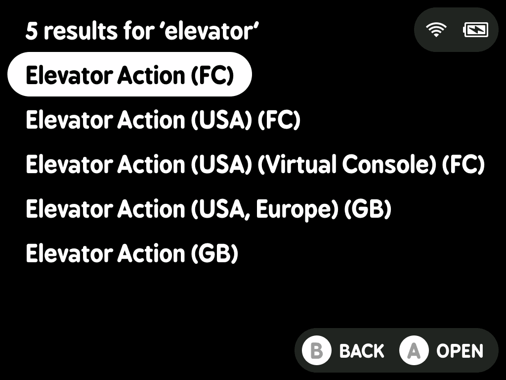 MinUI ROM Search results