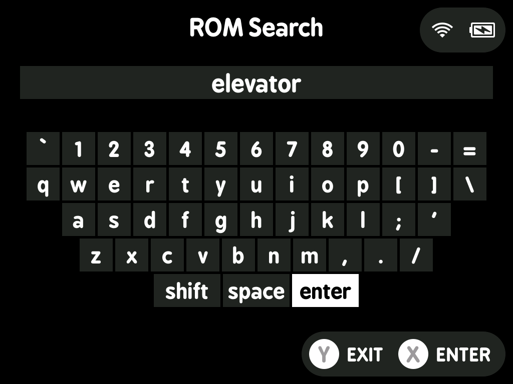 MinUI ROM Search keyboard